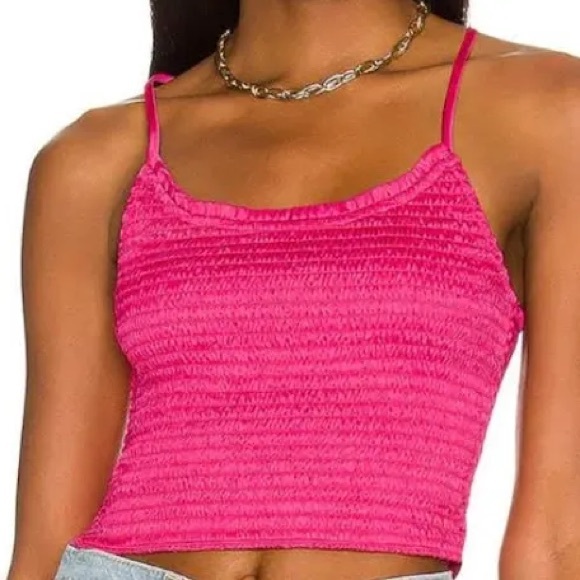 free people movement Tops - NWT $58 Free People [ Small ]Smocked Right on Time Camisole Fuchsia Pink